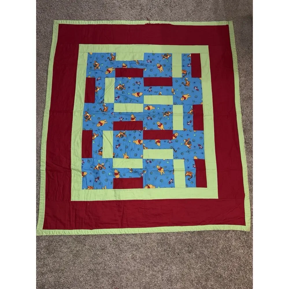 Winnie The Pooh & Friends Hand Made Patchwork Throw / Crib Quilt Blanket 51”x45”